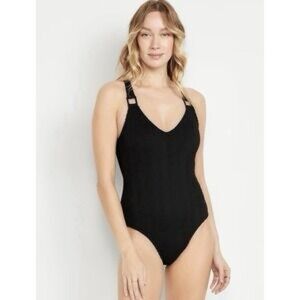 Old Navy Women’s Black Ribbed One Piece Bathing Suit Size XL NWT